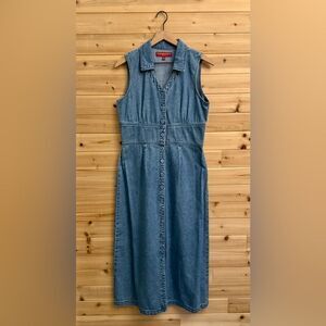 Vintage Casablanca Size Medium Denim Button Front Collared Sleeveless Maxi Dress